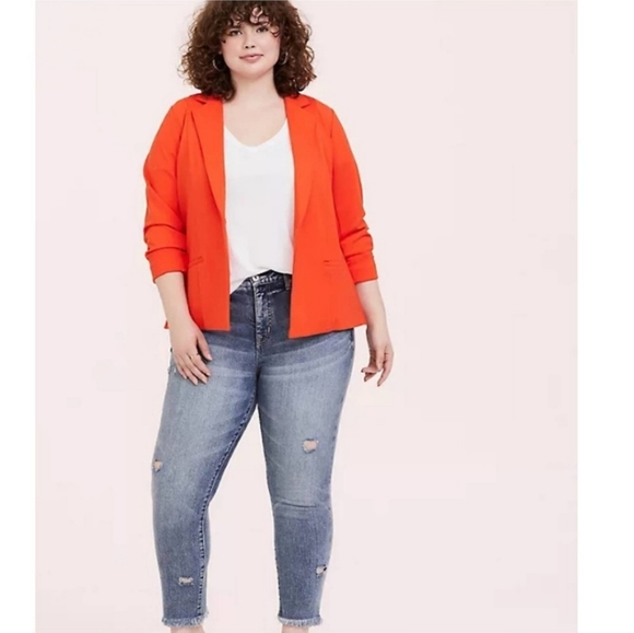 Torrid Orange Premium Ponte Blazer Size 0 (L/10) - Picture 4 of 4